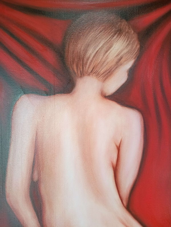 Backturned by Valeriu Cazacevschi. Detail of the turned back, neck and red drapery.