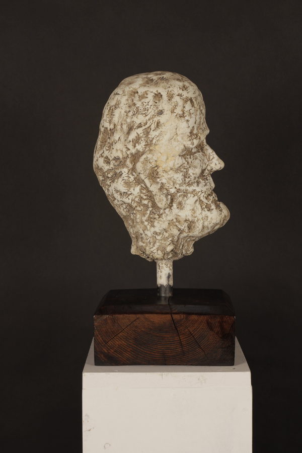 Male Head with Brown Patina by Valeriu Cazacevschi. Profile view of the textured head with brown patina.